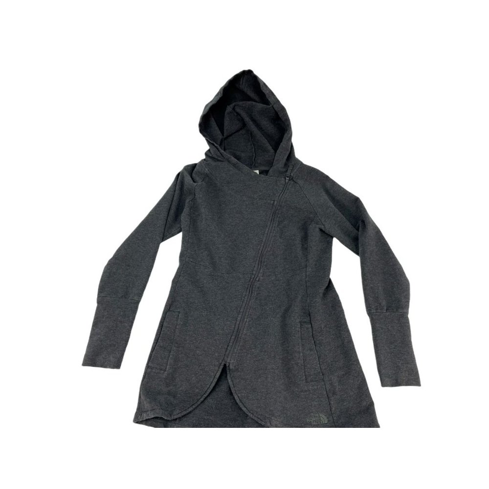The North Face gray diagonal full zip hoodie sweatshirt jacket womens medium